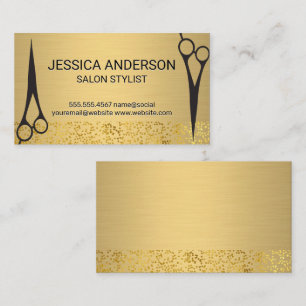 Gold Metallic Gold Foil Flake Salon Scissors Business Card