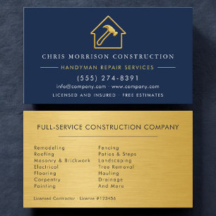 Gold Metallic Handyman Construction Navy Blue Business Card