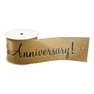 Gold Metallic Happy 50th Fiftieth Anniversary Sati Satin Ribbon