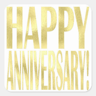 Gold metallic happy anniversary stylish chic square sticker