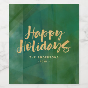 Gold metallic happy holidays wine label