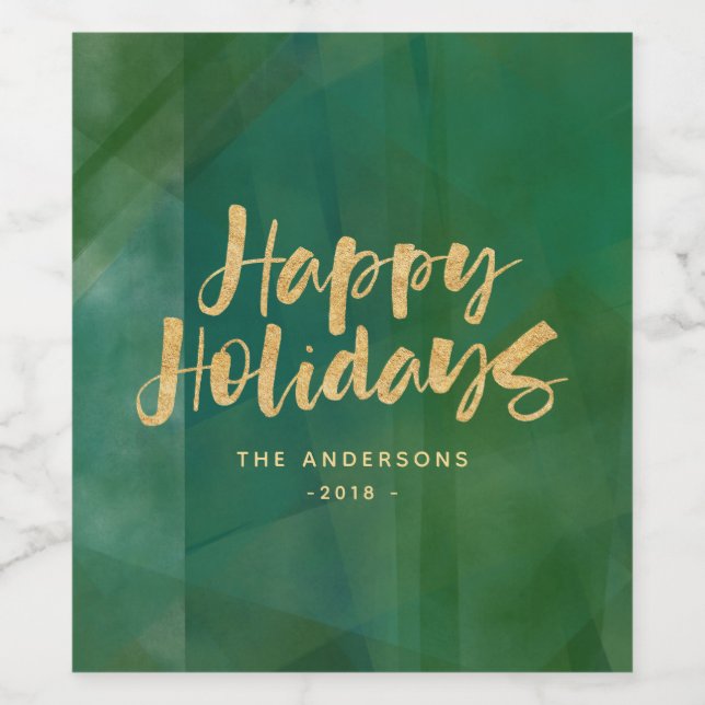 Gold metallic happy holidays wine label (Single Label)