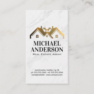 Gold Metallic House Logo Marble Business Card