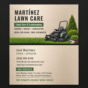 Gold Metallic Lawn Care & Landscaping Service Business Card