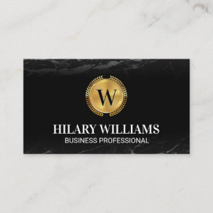 Gold Metallic Leaves Classic Monogram Marble Business Card