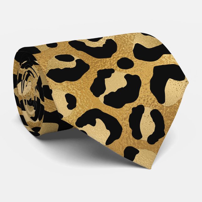 Gold Metallic Leopard Print Tie (Rolled)
