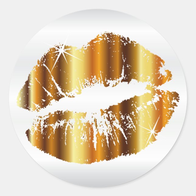 Gold Metallic Lips Classic Round Sticker (Front)