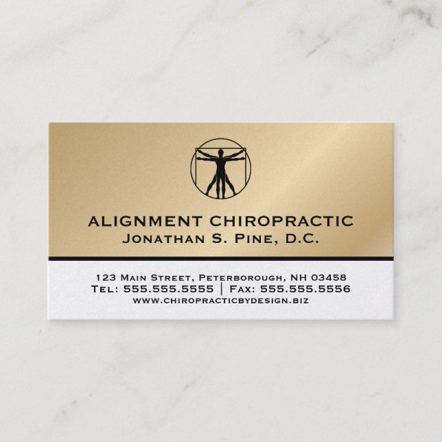 Gold Metallic-Look Chiropractic Business Cards (Front)