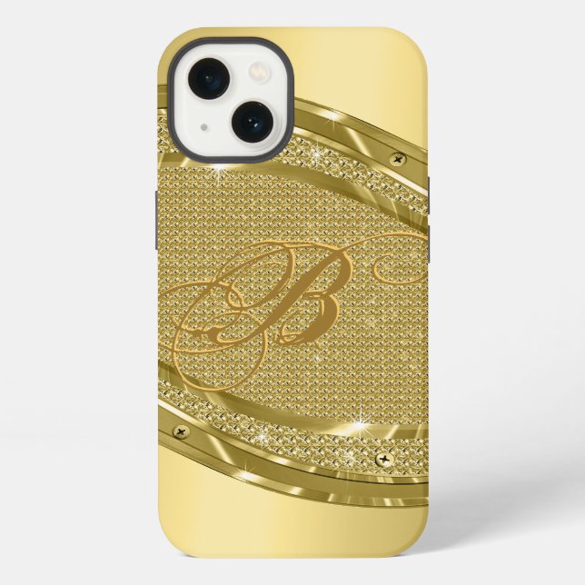 Gold Metallic Look With Diamonds Pattern iPhone Case (Back)