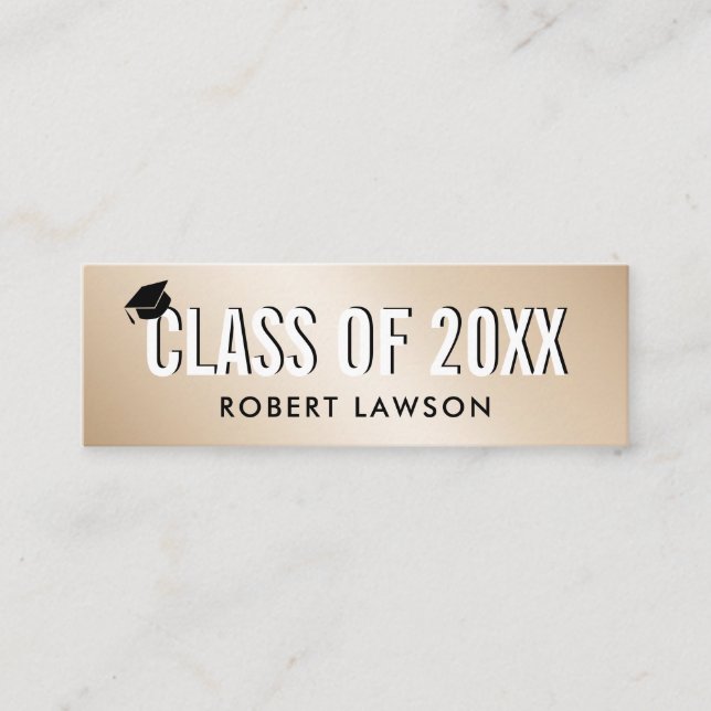 Gold Metallic Luxe Class Graduation cap Name Card (Front)