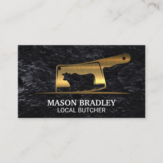 Gold Metallic Meat Cleaver Logo  Business Card (Front)