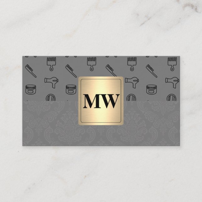 Gold Metallic | Monogram Damask | Stylist Appointment Card (Front)
