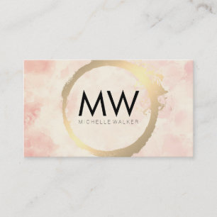 Gold Metallic   Monogram   Pink Watercolor Business Card