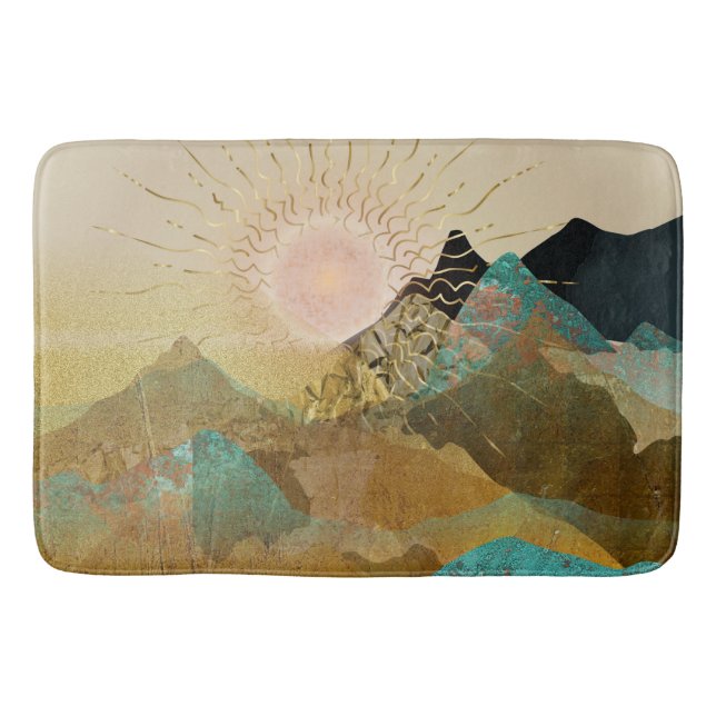 Gold Metallic Mountain Vista Landscape  Bath Mat (Front)