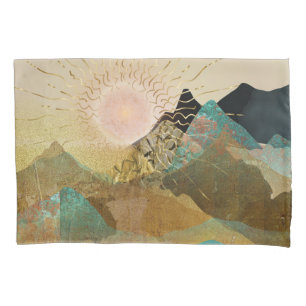 Gold Metallic Mountain Vista Landscape  Pillowcase