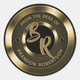 Gold Metallic Personalised Initial Classic Round Sticker