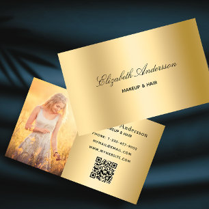 Gold metallic photo qr code elegant business card