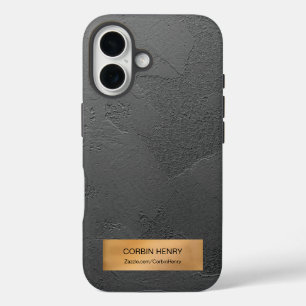 Gold Metallic Plaque Black Texture Personalised iPhone 16 Case