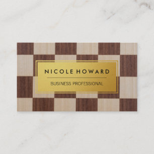 Gold Metallic Plate Chequered Pattern Business Card