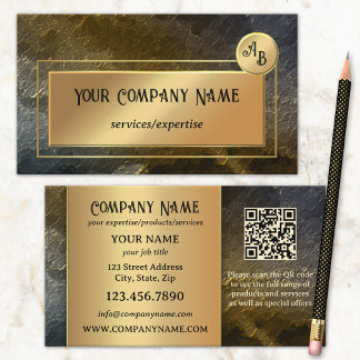 Gold Metallic QR Professional Monogram Design Business Card