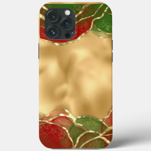 Gold Metallic Red  Green Alcohol Ink Holiday iPhone 13 Pro Max Case