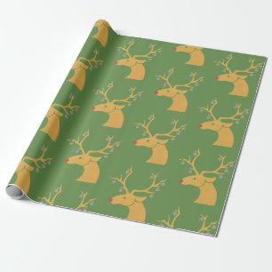 Gold Metallic Reindeer Rudolph Holiday Christmas Wrapping Paper