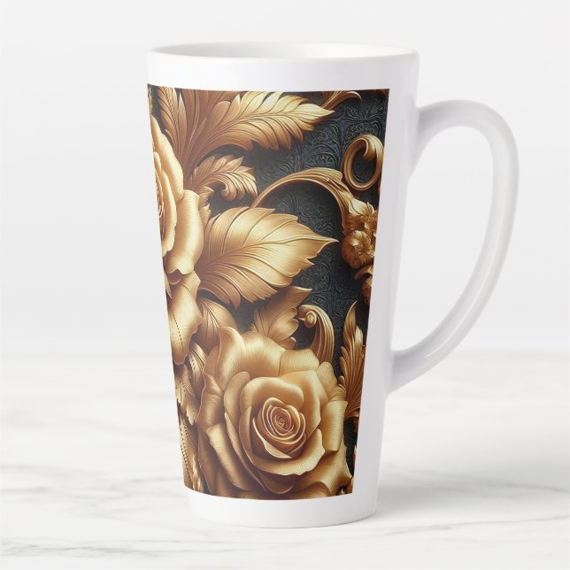 Gold Metallic Rose Dark Academia Latte Mug (Right)