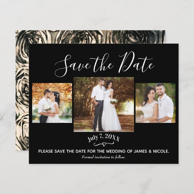 Gold Metallic Roses Wedding Photo Save the Date (Front/Back)