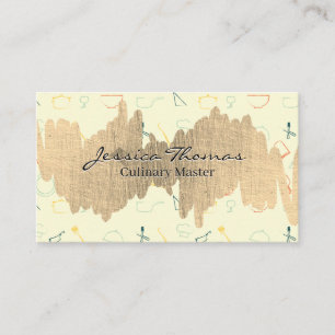 Gold Metallic Scribble Kitchen Tools Pattern Business Card