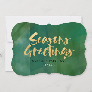 Gold metallic seasons greetings corporate holiday card