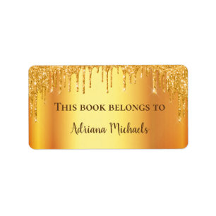 Gold metallic shiny glam glitter bookplate label