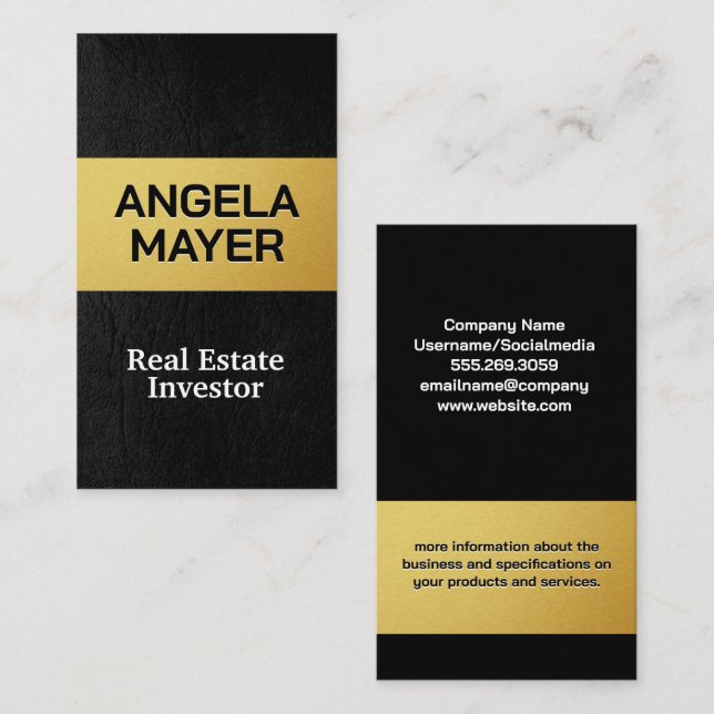 Gold Metallic | Sleek Leather Business Card (Front/Back)