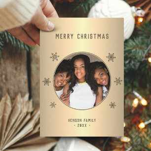 Gold Metallic Snowflake Photo Christmas Card
