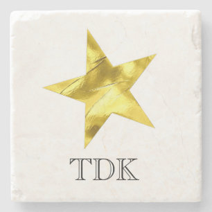 Gold metallic star stylish personalised custom stone coaster
