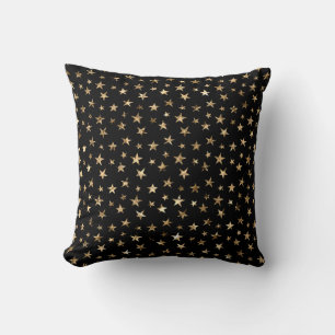 Gold Metallic Stars on Black Cushion