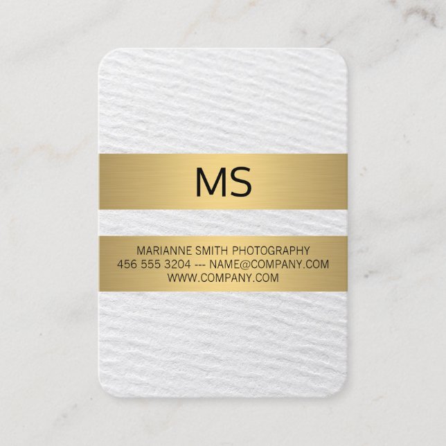 Gold Metallic Stripes / Monogram / Texture Business Card (Front)
