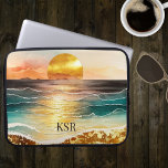 Gold Metallic Sunset Over the Ocean with Monogram  Laptop Sleeve<br><div class="desc">This captivating laptop sleeve features a breathtaking beach sunset graphic! This unique accessory allows you to carry a piece of paradise with you wherever you go,  adding a touch of serenity and beauty to your everyday routine. Personalise it with your desired name.</div>