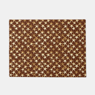 Gold Metallic Textured Stars on Chocolate Brown Doormat