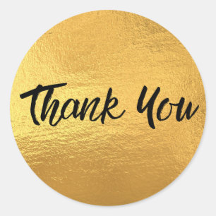 Gold Metallic Trendy Thank You Classic Round Sticker