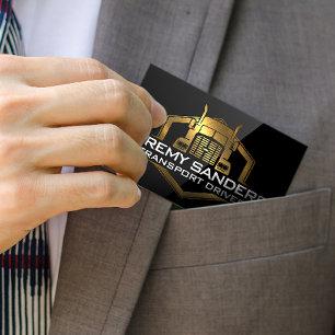 Gold Metallic Truck Logo Black Gloss Business Card