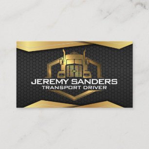Gold Metallic Truck Logo   Black Metal Geometric Business Card