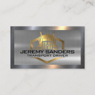 Gold Metallic Truck Logo   Metal Border Business Card