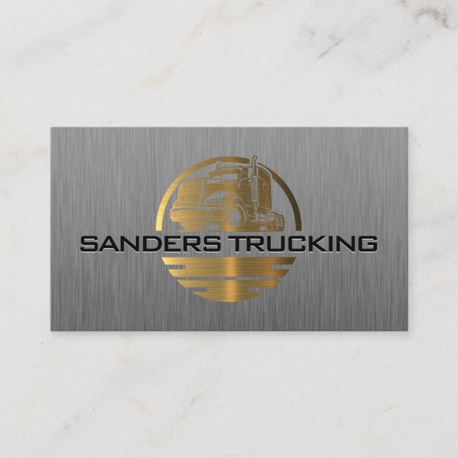 Gold Metallic Truck Logo | Steel Brushed Business Card (Front)