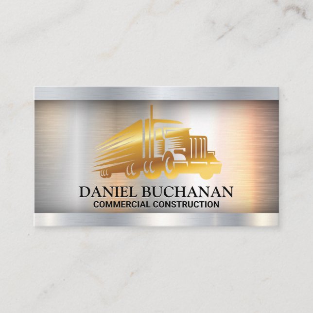 Gold Metallic Truck | Metal Background Business Card (Front)