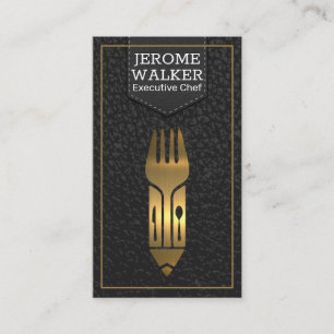 Gold Metallic Utensils Logo   Leather  Business Card