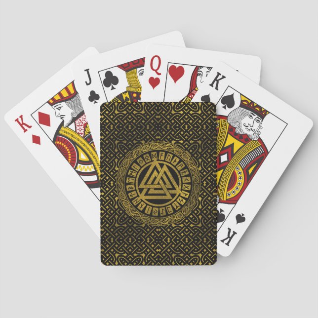 Gold  Metallic Valknut Symbol on Celtic Pattern Playing Cards (Back)
