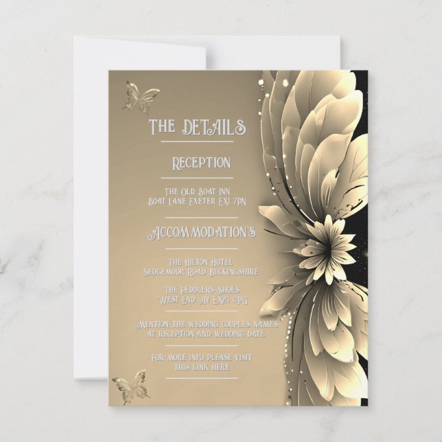 Gold Metallic wedding RSVP Card (Front)