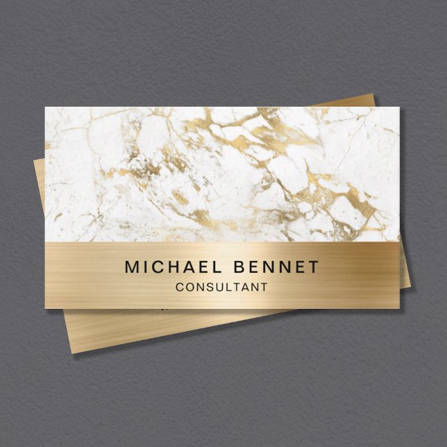 Gold Metallic White Marble Consultant Business Business Card (Creator Uploaded)