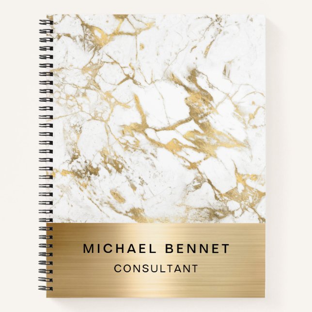 Gold Metallic White Marble Consultant Business Notebook (Front)