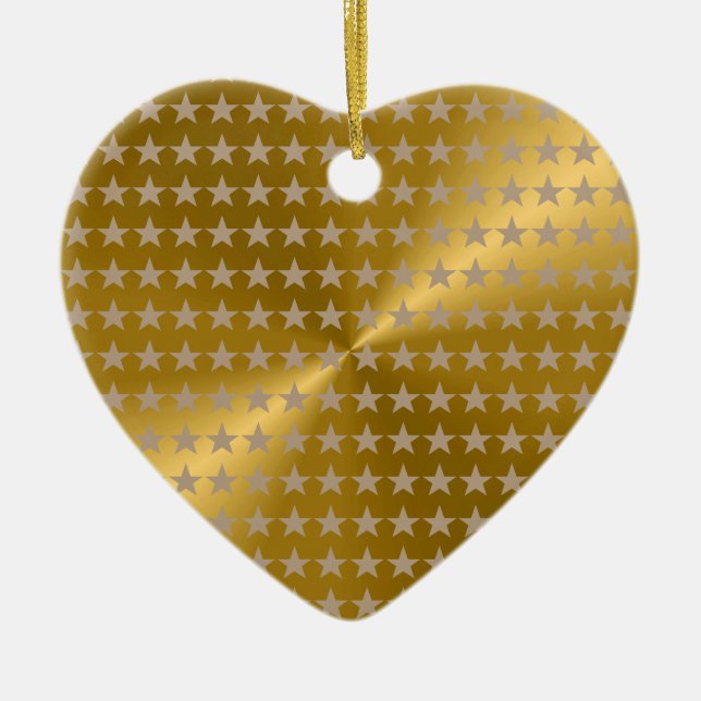 Gold Metallic Wonderful  Ceramic Heart-Red Stars Tree Decoration (Front)